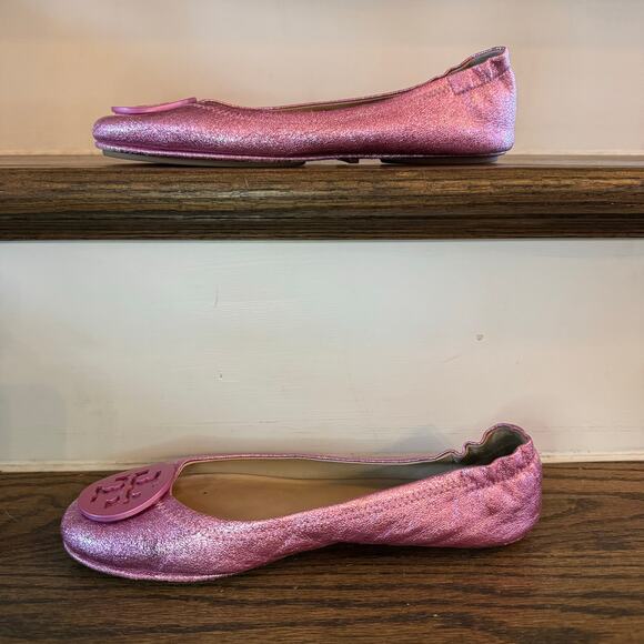 Tory Burch Minnie Travel Flat Metallic Pink Balletcore Size 7 - Picture 5 of 8